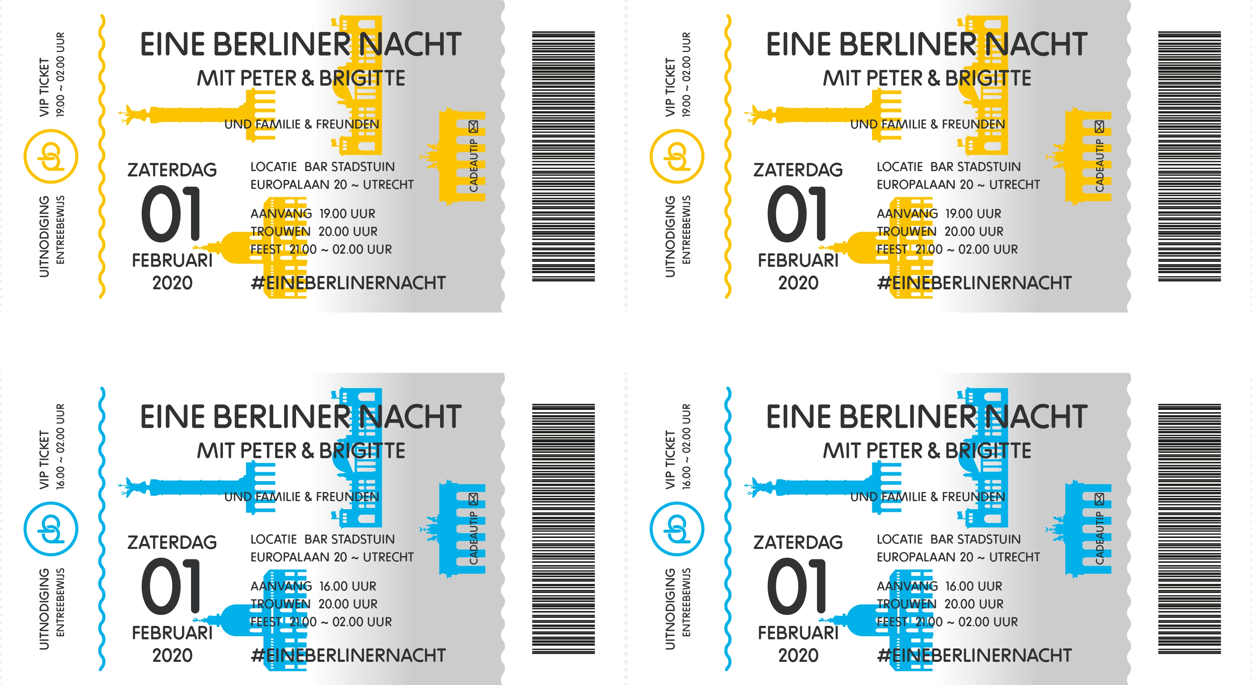JOERUSH Eine Berliner Nacht Peter en Brigitte Hebben Schik Trouwen Uitnodiging Entreebewijs